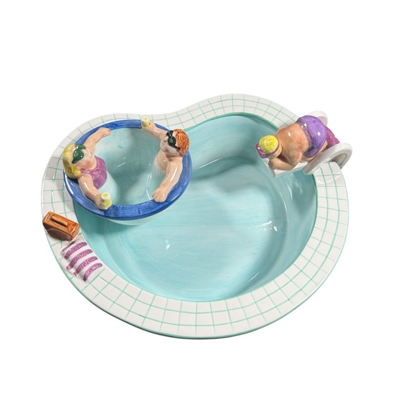 Vintage Ceramic 1995 Lotus "Pool Party" Chip & Dip Serving Bowls - Picture 13 of 13